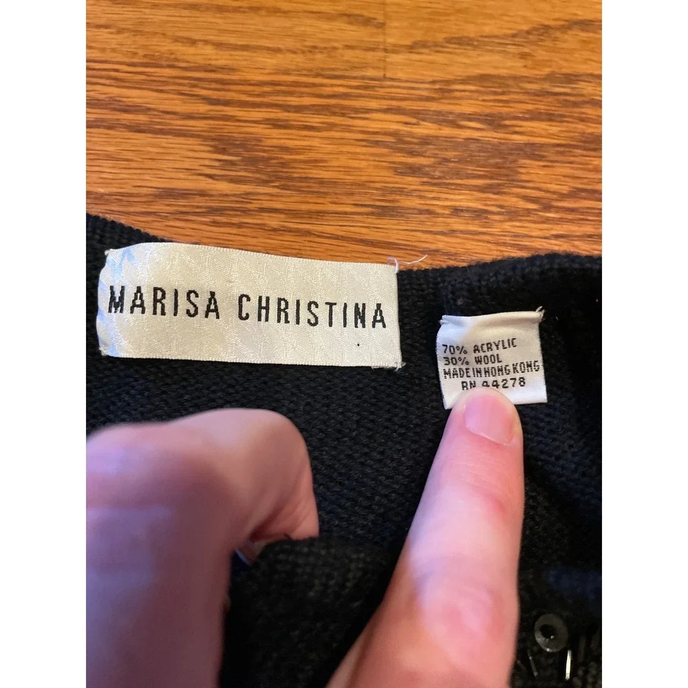 Marisa Christina Women Cardigan Large Black Beaded Floral Wool Blend Sweater‎